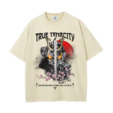 Cream Oversized Samurai Graphic Tee